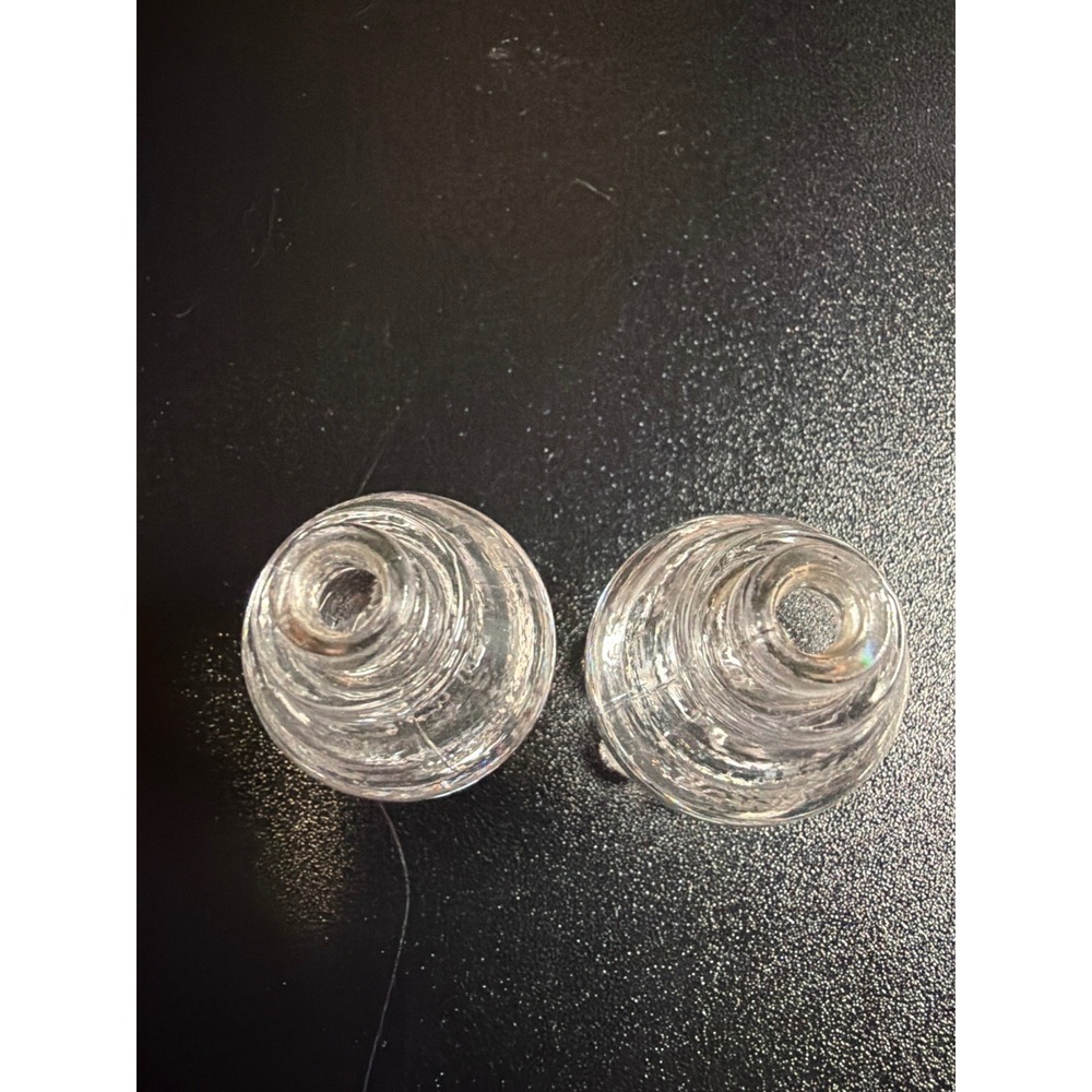 Vintage Clear Glass Salt & Pepper Shakers Set Silver Tone Lids Bubble Foot Base - Picture 5 of 8